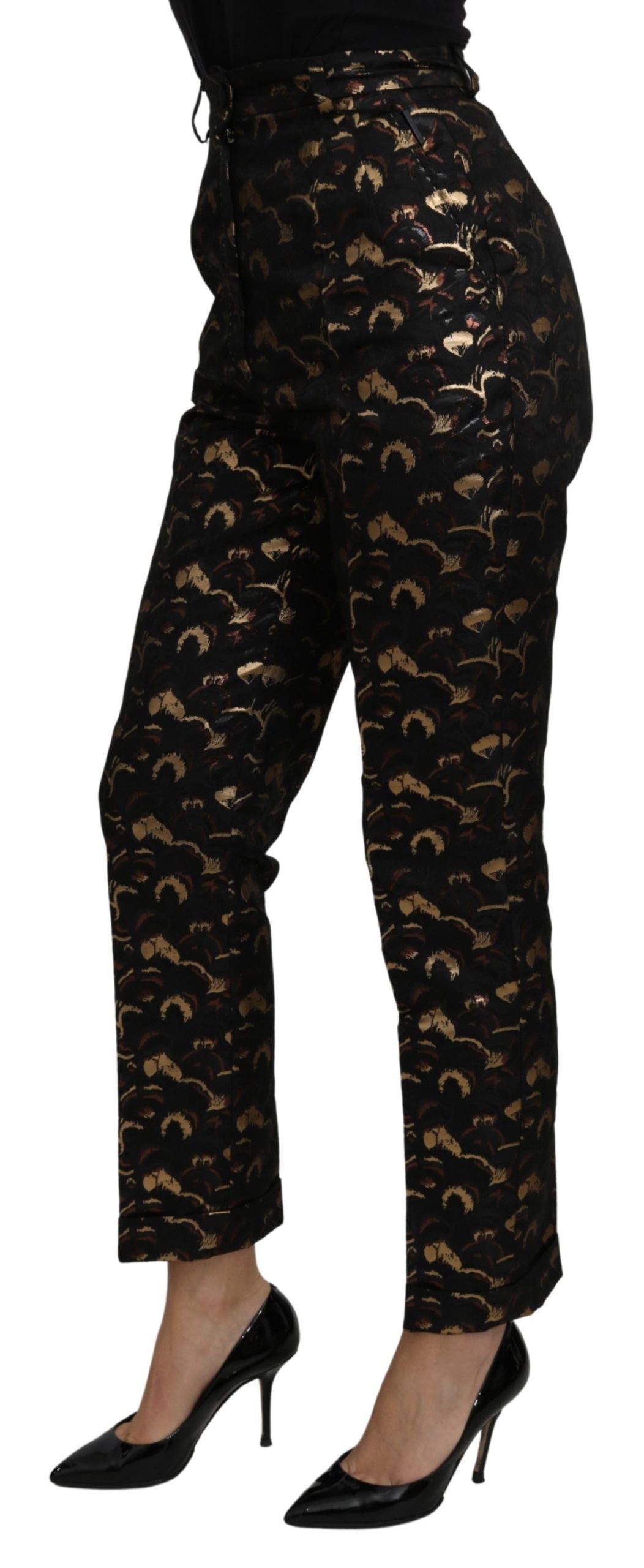 Dolce & Gabbana – Hochtaillierte Hose aus schwarzem und goldenem Brokat