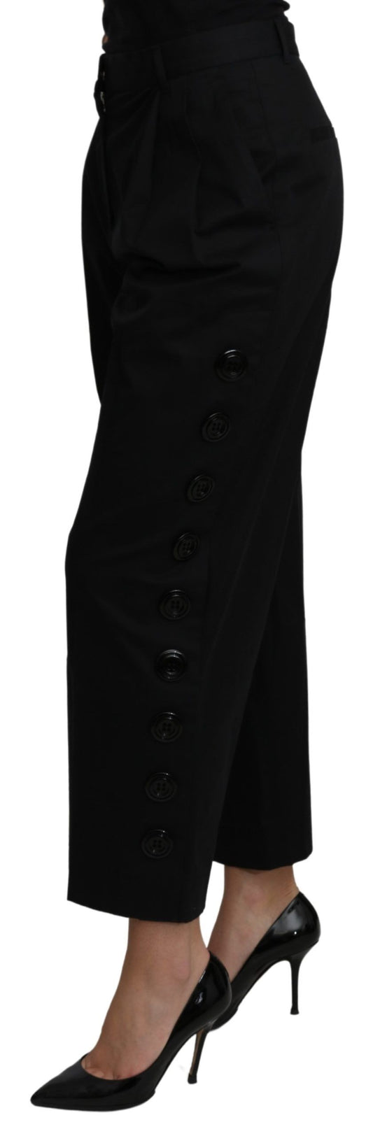 Dolce & Gabbana – Schwarze, verkürzte Hose aus Baumwollstretch mit hoher Taille