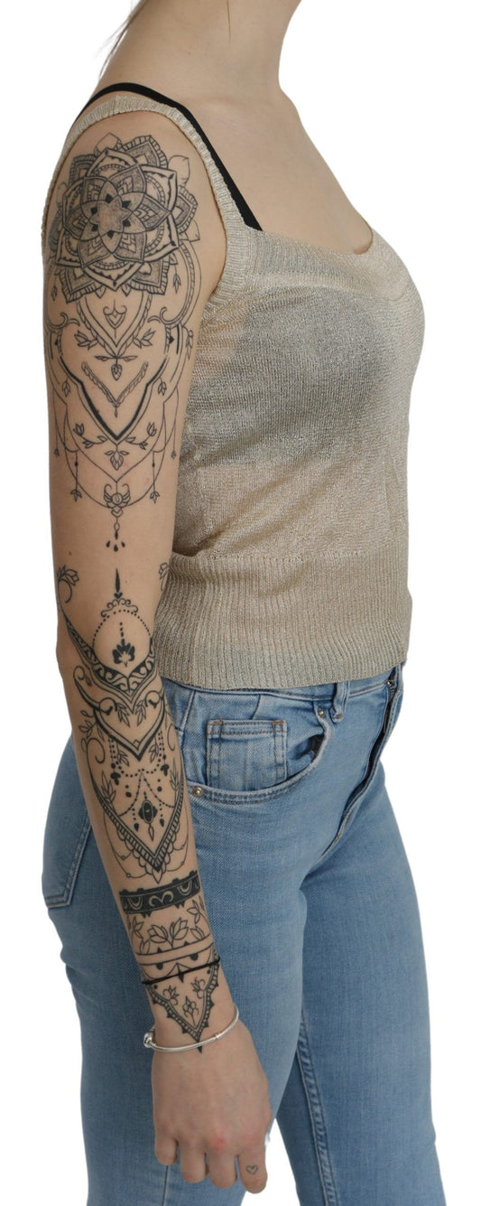 BYBLOS Beiges ärmelloses Spaghettiträger-Tanktop mit durchsichtigem Muster