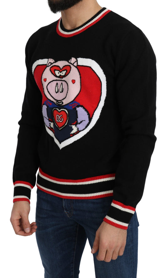 Dolce & Gabbana – Pullover „Pig of the Year“ aus schwarzem Kaschmir