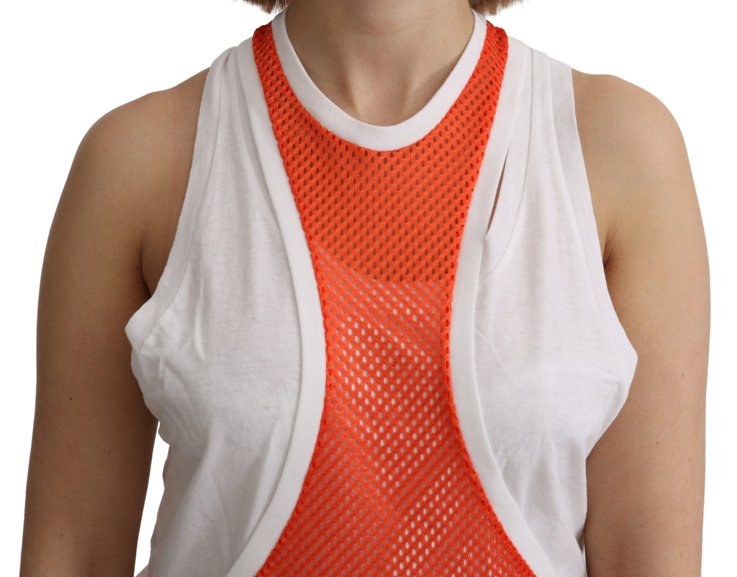 Dsquared² Orange Weiß Rundhalsausschnitt Ärmelloses Tank T-Shirt Kleid Top
