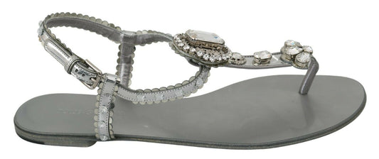 Dolce & Gabbana Silber Kristall Sandalen Flip-Flops Schuhe