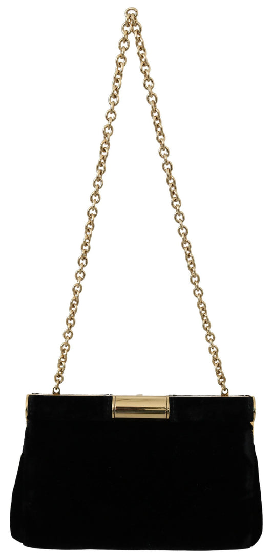 Dolce & Gabbana Schwarzer Samt Kristallnieten Damen Umhängetasche Sling Borse