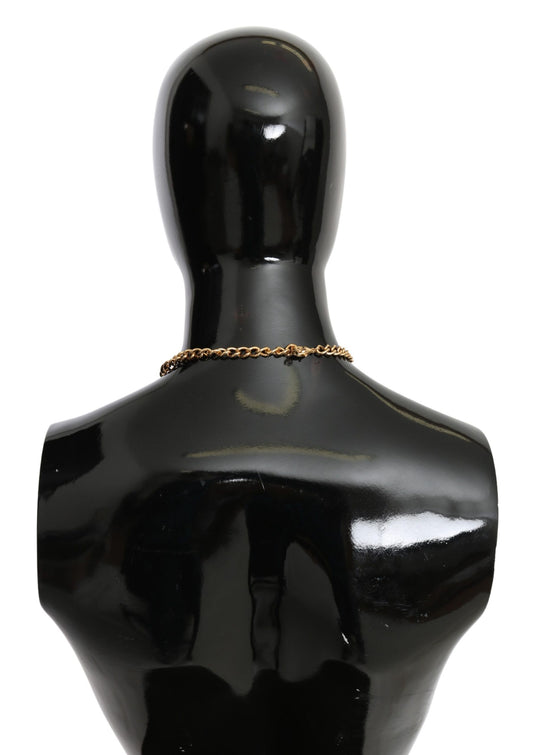 Dolce & Gabbana Halskette mit Blumenanhänger aus goldfarbenem Messing mit grünen Blättern und Kristallen