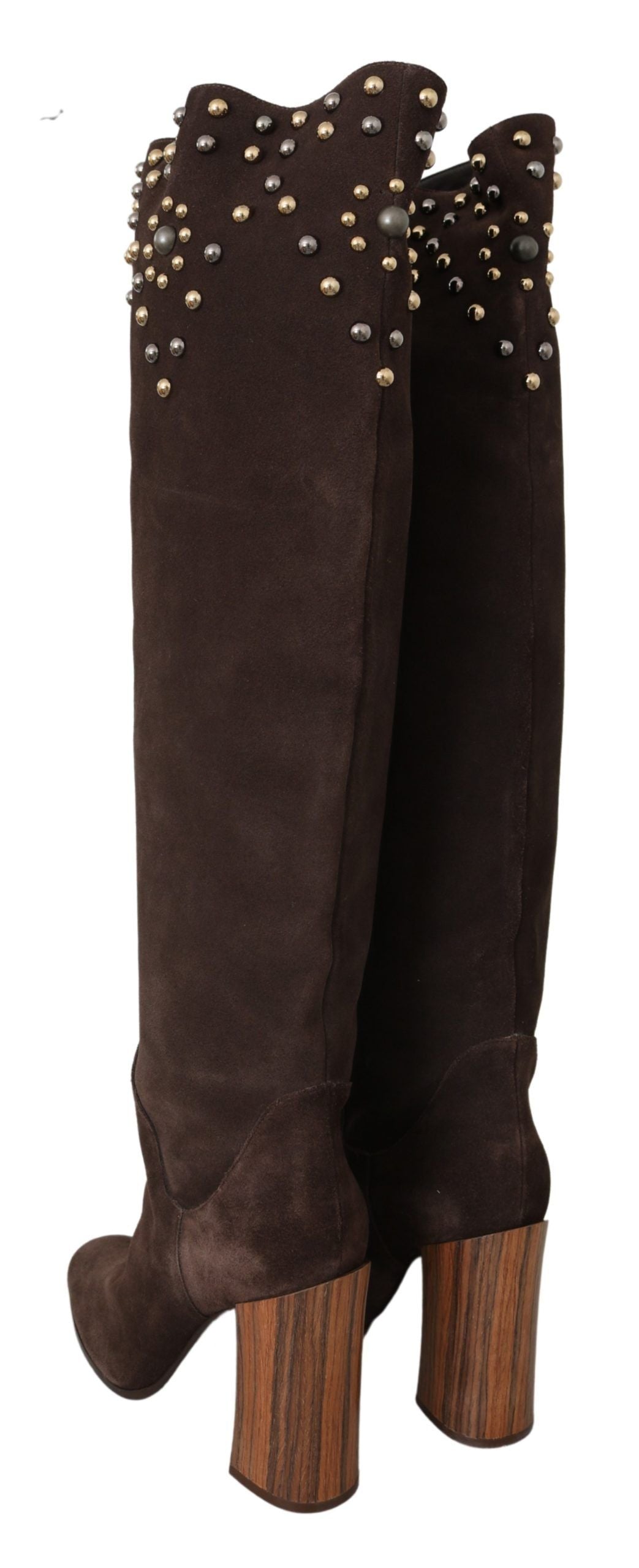 Dolce & Gabbana – Kniehohe Stiefel aus Wildleder in Braun mit Nieten