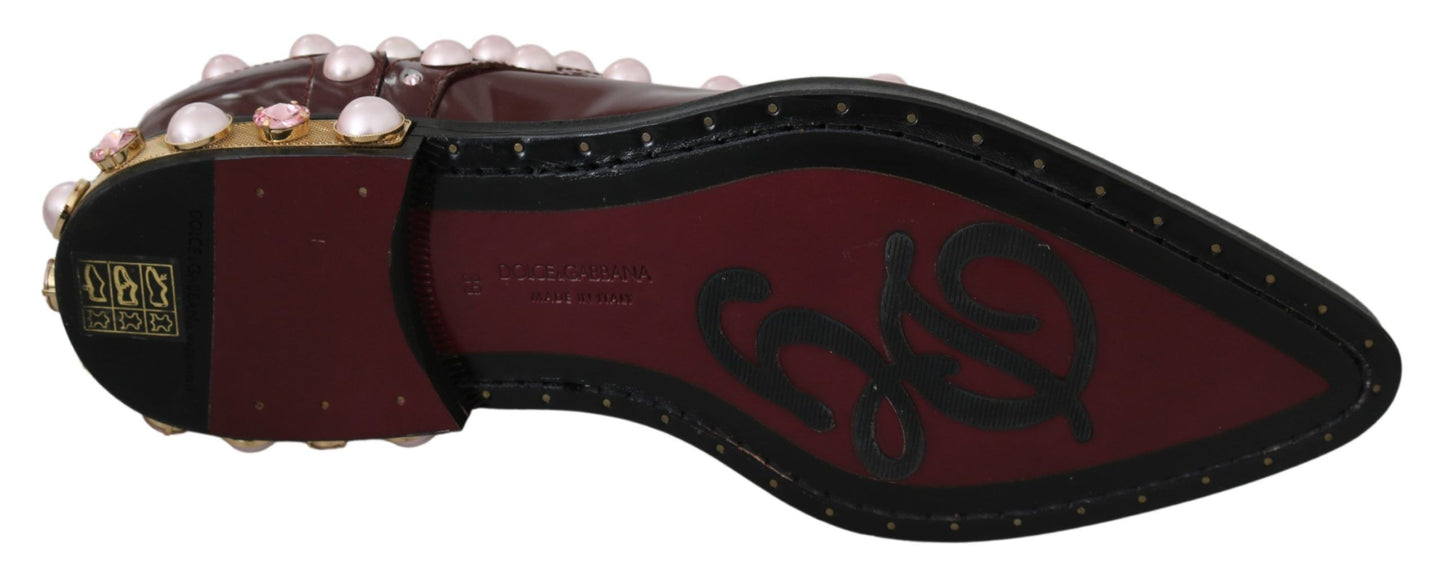 Dolce & Gabbana – Bordeauxfarbene formelle Schuhe aus Leder mit Kristallperlen
