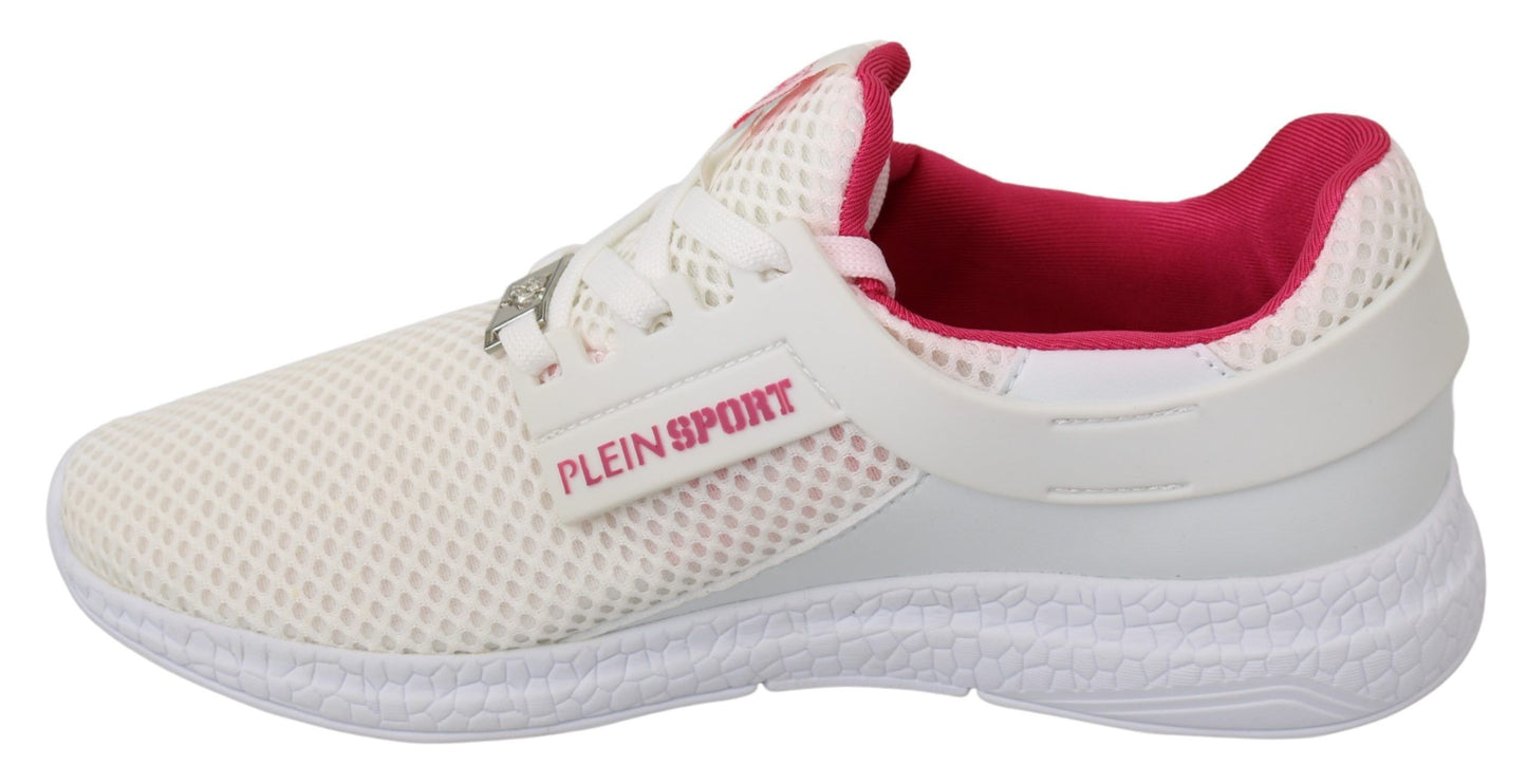 Philipp Plein – Becky – Weiße, rosa Polyester-Sneakers