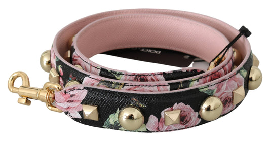 Dolce & Gabbana Schultergurt aus Leder mit Blumenmuster und Nieten in Rosa