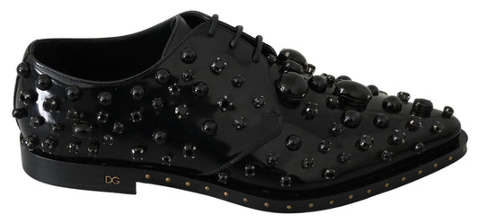 Dolce & Gabbana – Schwarze Broque-Schuhe aus Leder mit Kristallen