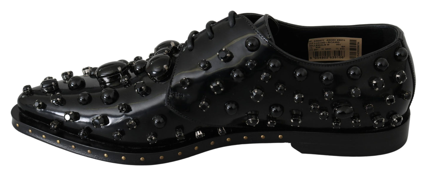 Dolce & Gabbana – Schwarze Broque-Schuhe aus Leder mit Kristallen