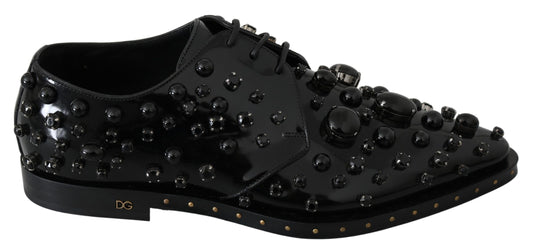 Dolce & Gabbana – Schwarze Broque-Schuhe aus Leder mit Kristallen