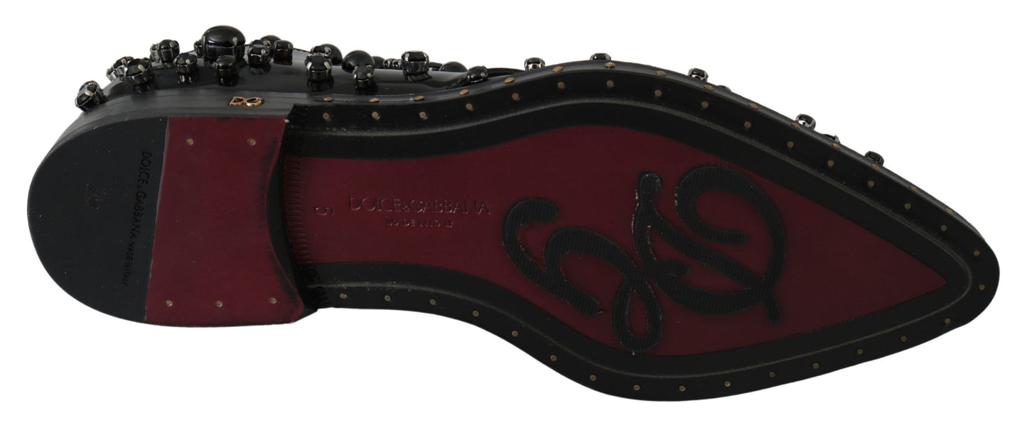 Dolce & Gabbana – Schwarze Broque-Schuhe aus Leder mit Kristallen