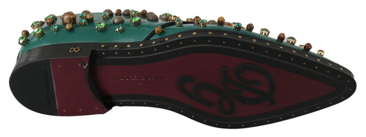Dolce & Gabbana Grüne Broque-Schuhe aus Leder mit Kristallen