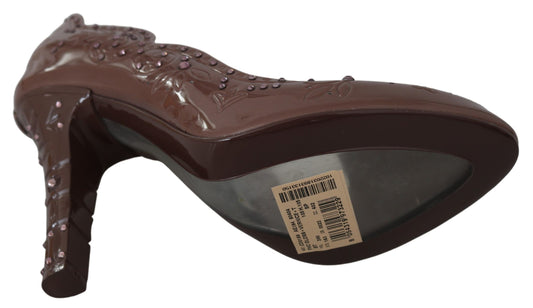 Dolce & Gabbana Braune Blumenkristall-Heels CINDERELLA-Schuhe