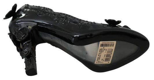 Dolce & Gabbana Schwarze CINDERELLA-Heels mit Blumen- und Kristallverzierung