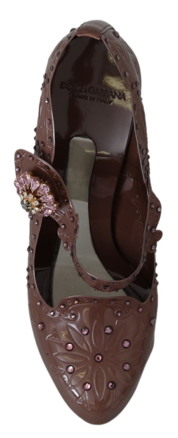 Dolce & Gabbana – CINDERELLA – Absatzschuhe mit Blumenmuster und Kristallen in Braun