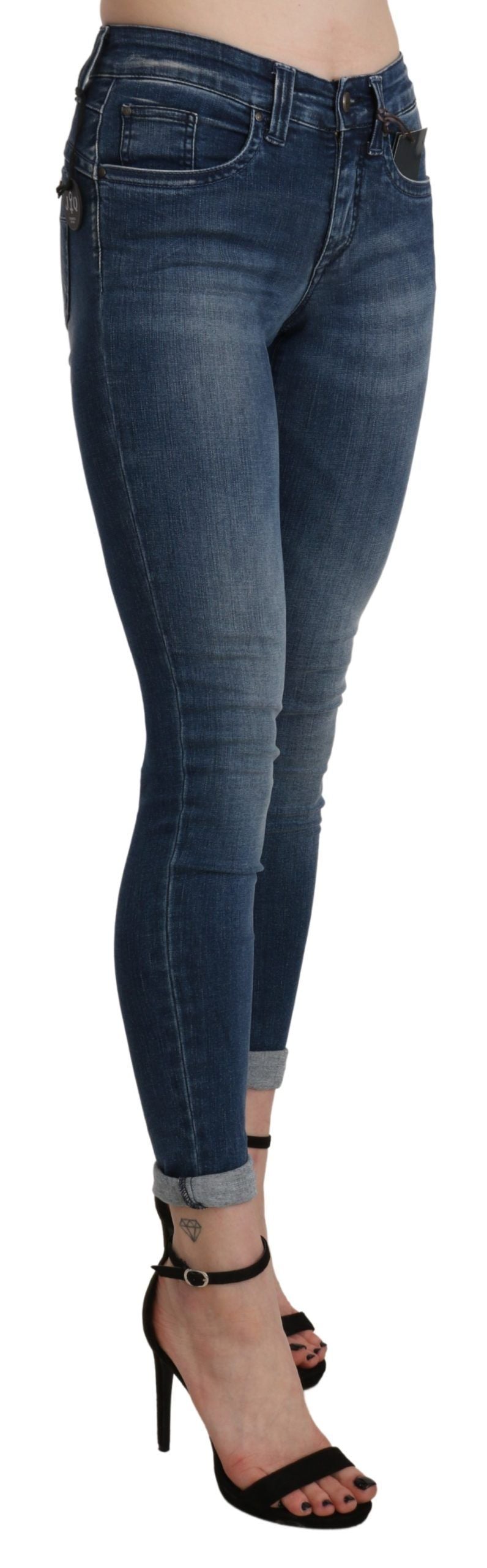 Ermanno Scervino – Blau verwaschene Skinny-Shorts aus Baumwolle mit hoher Taille