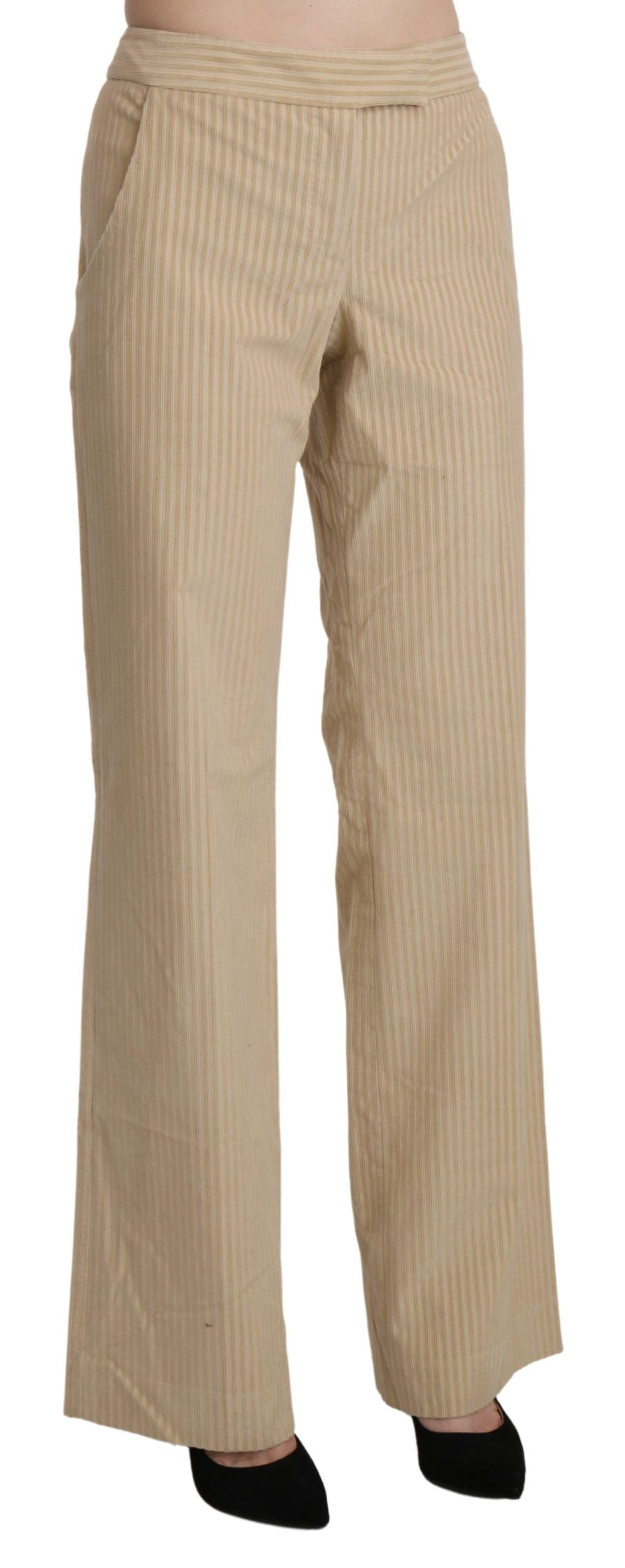 Ermanno Scervino – Beigefarbene, ausgestellte Hose mit weitem Bein und hoher Taille