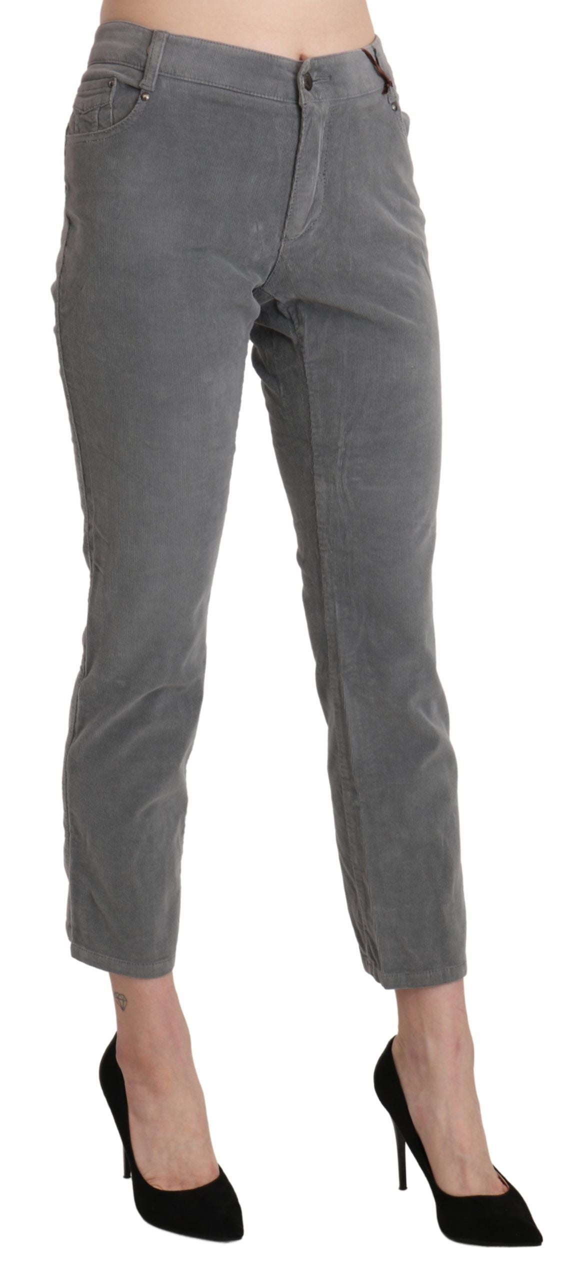 Ermanno Scervino Graue verkürzte Stretchhose aus Baumwolle