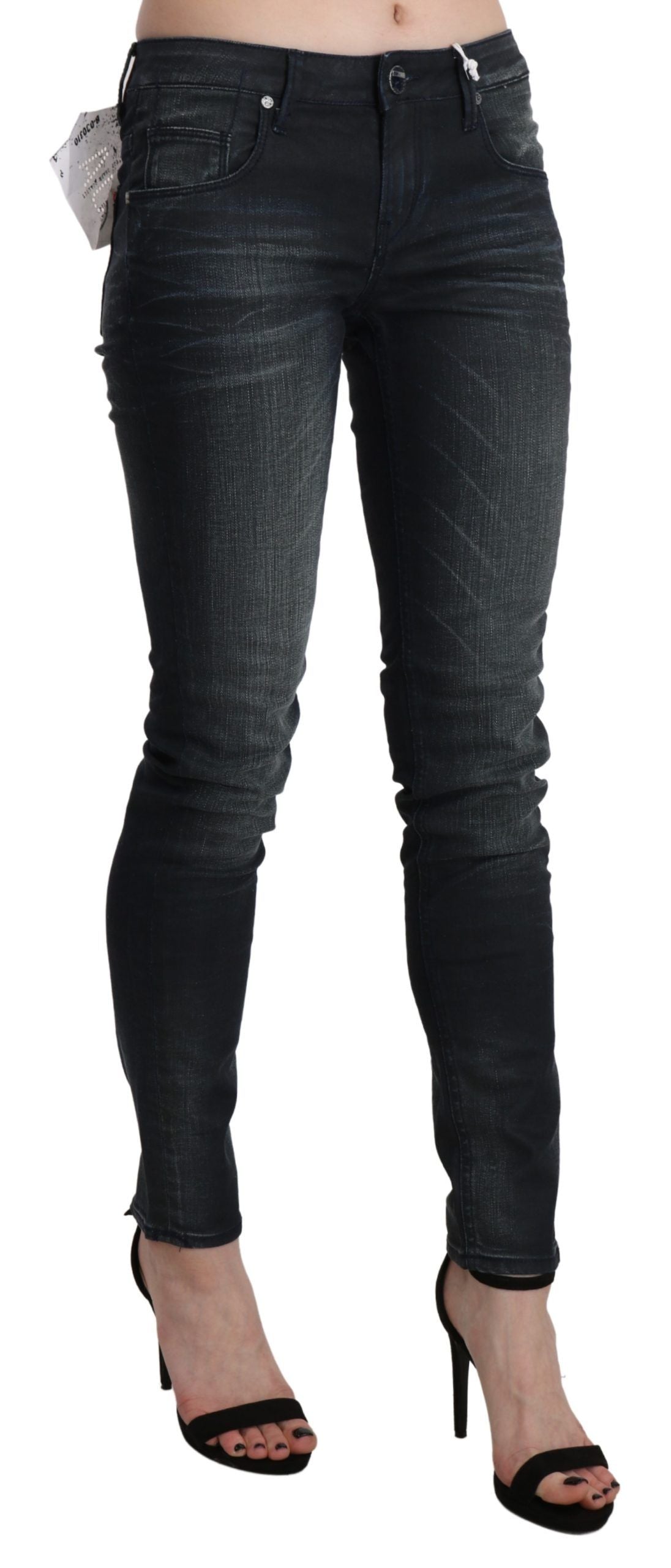 Acht – Schwarze Skinny-Jeanshose mit niedriger Taille und verwaschenem Schnitt