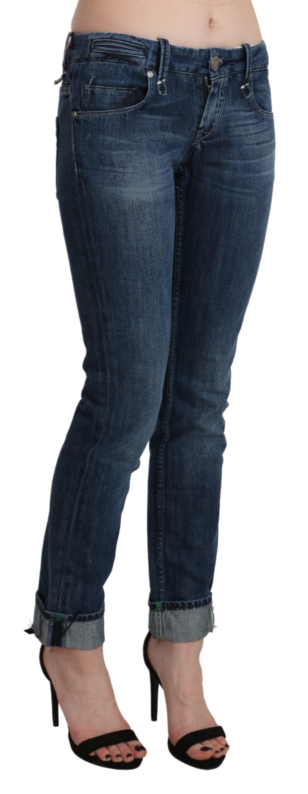 Acht – Blau verwaschene Skinny-Jeans mit niedriger Taille