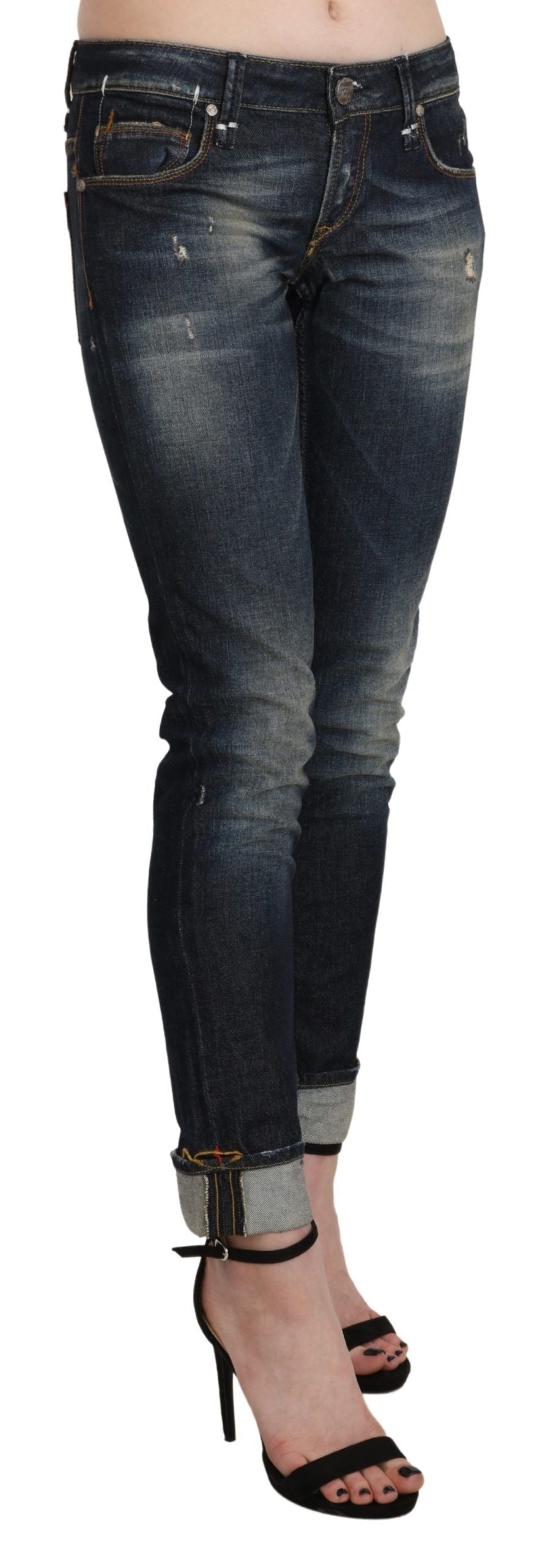 Acht – Blau verwaschene Skinny-Jeanshose mit niedriger Taille
