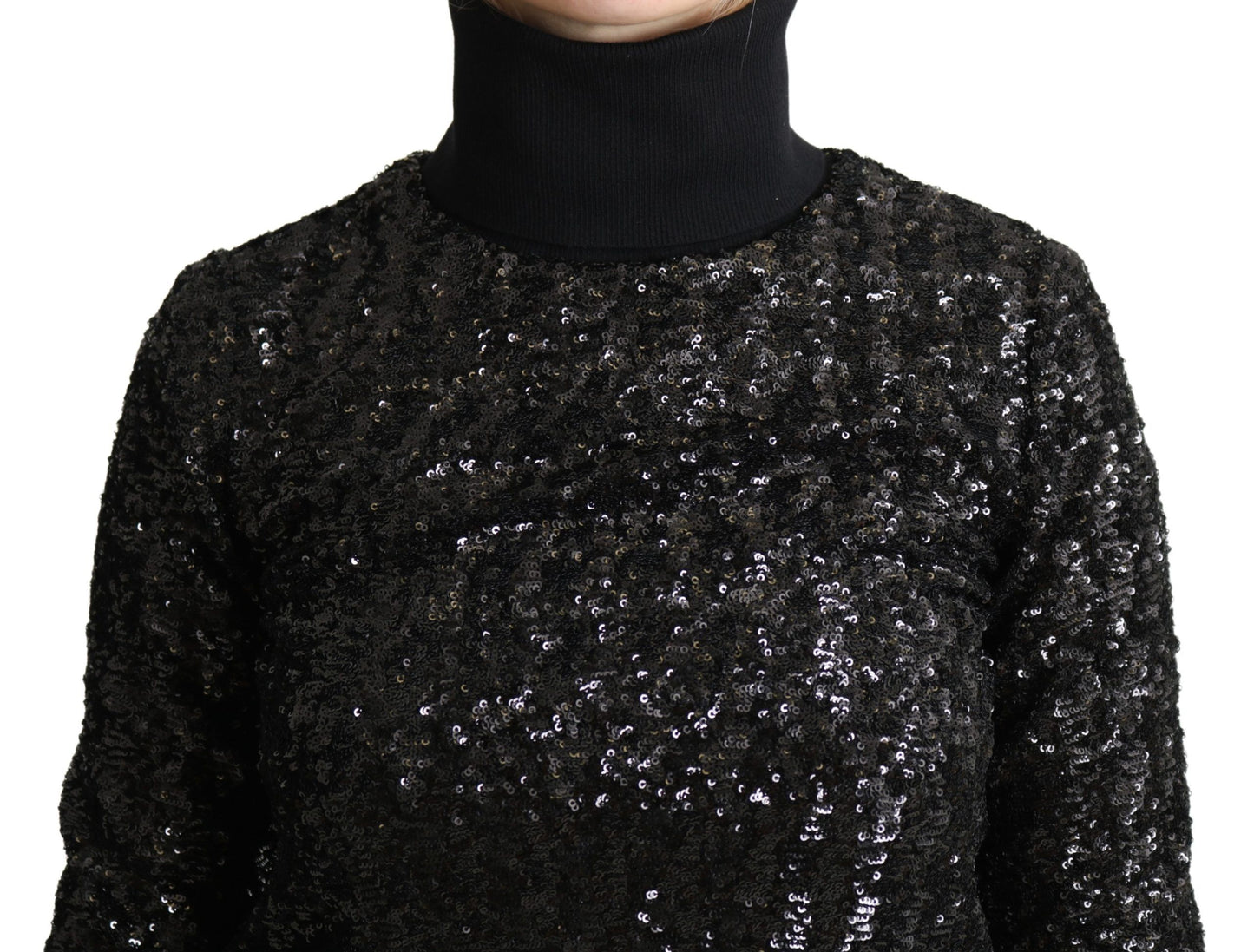Dolce & Gabbana – Schwarzer Rollkragenpullover aus Strick mit Pailletten