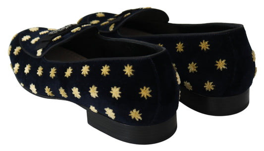 Dolce & Gabbana Blaue Samt-Hausschuhe mit Krone