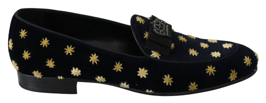 Dolce & Gabbana Blaue Samt-Hausschuhe mit Krone
