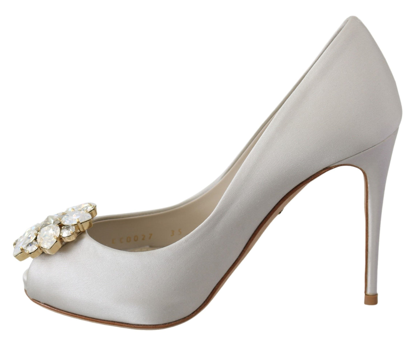 Dolce & Gabbana Weiße Kristalle Peep Toe Heels Satin Pumps Schuhe