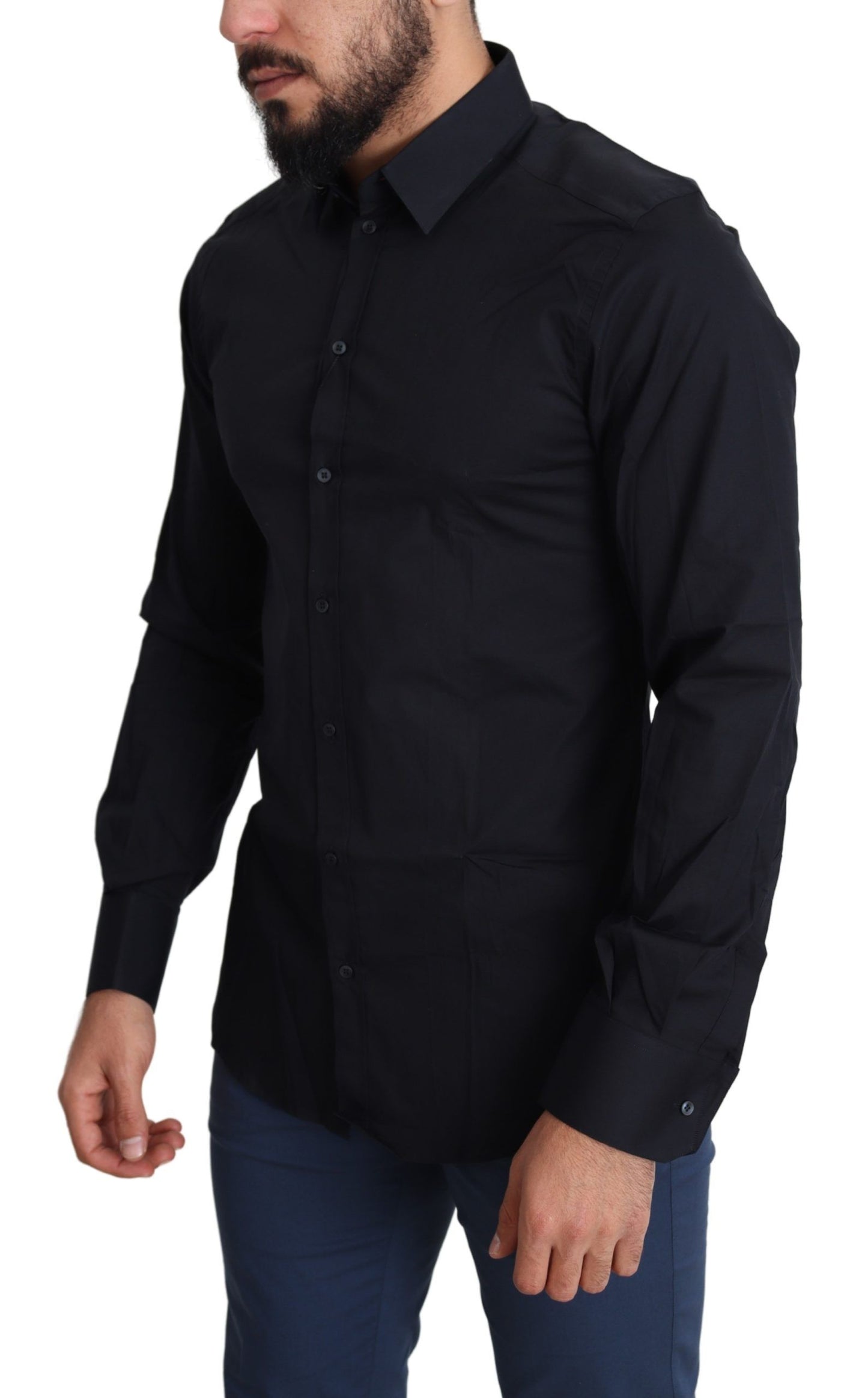 Dolce & Gabbana Blaues formelles GOLD-Hemd aus Baumwolle