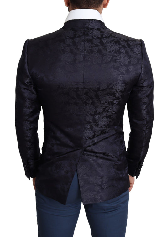 Dolce & Gabbana Blauer Jacquard-Seidenmantel mit Blumenmuster MARTINI Blazer