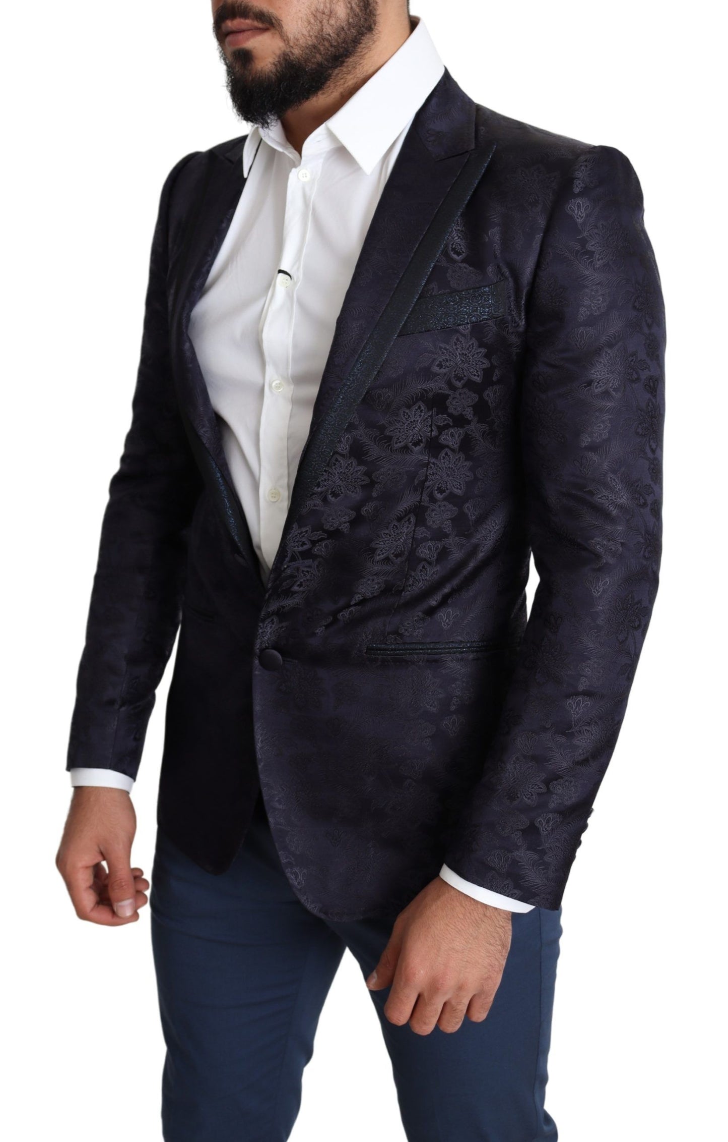 Dolce & Gabbana Blauer Jacquard-Seidenmantel mit Blumenmuster MARTINI Blazer