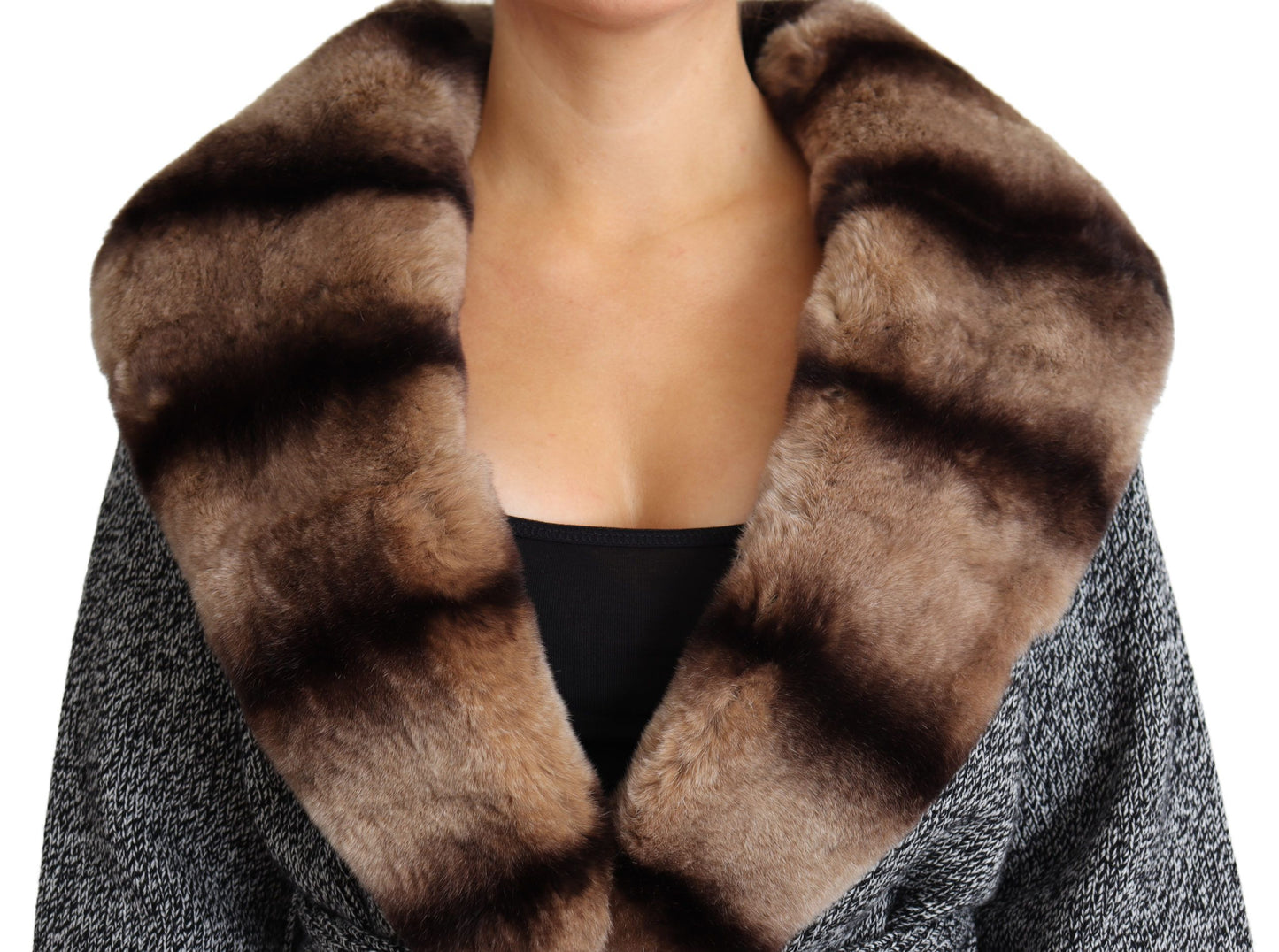Dolce & Gabbana Graue Strickjacke Pelzmantel Kaschmirjacke