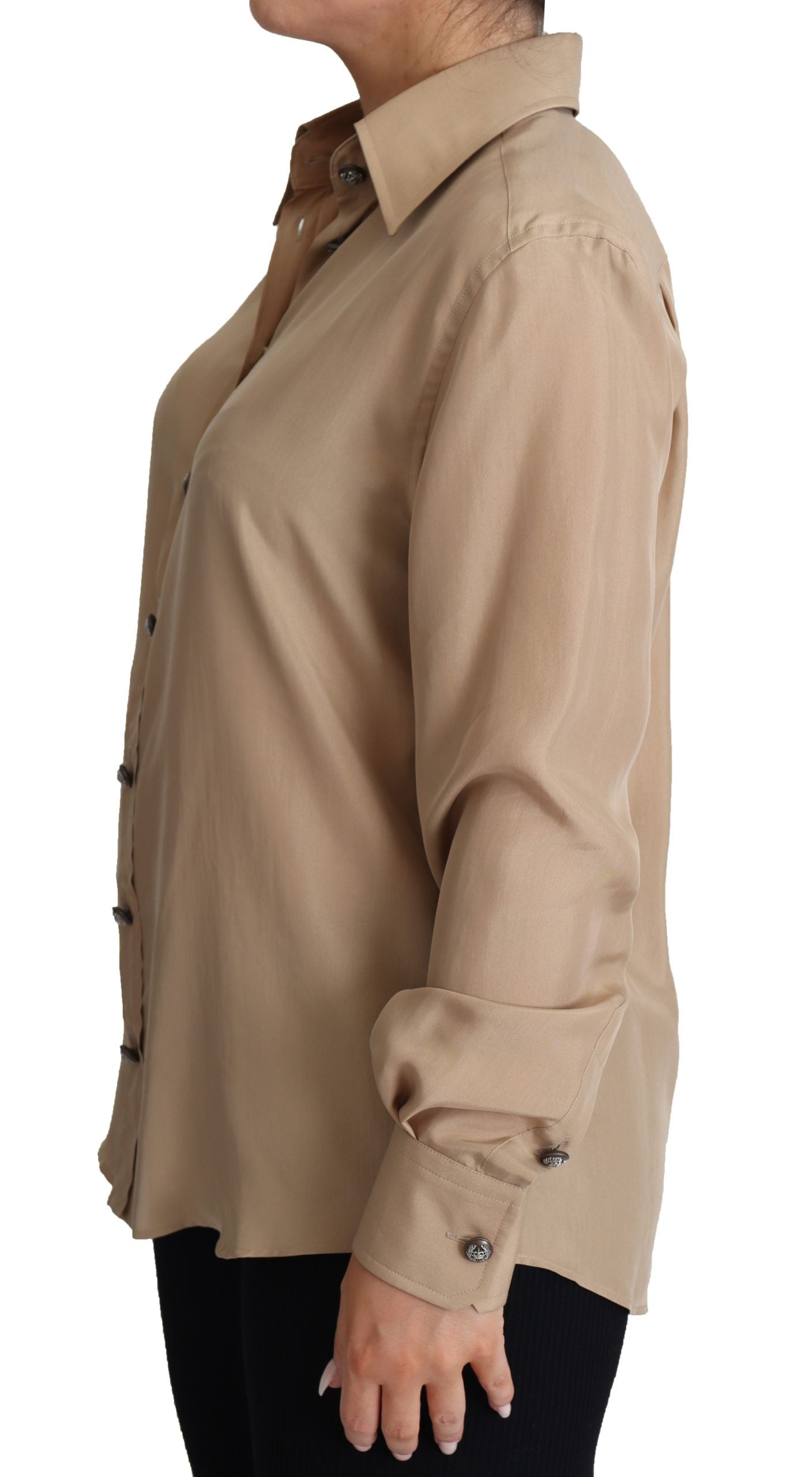 Dolce & Gabbana Beige Seidenhemd mit dekorativen Knöpfen