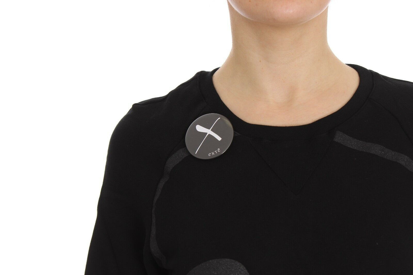 Exte Schwarzer Pullover mit Rundhalsausschnitt aus Baumwolle mit Motivdruck