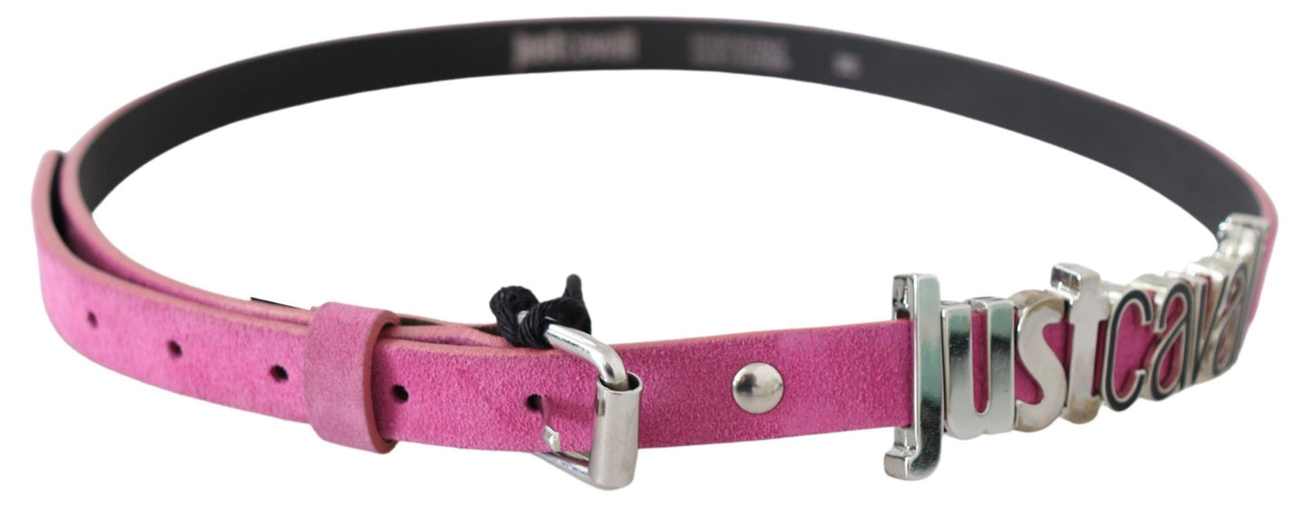 Just Cavalli Taillengürtel mit verchromter Metallschnalle, rosa/silber