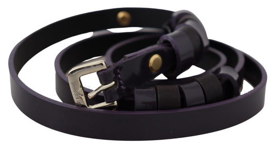 GF Ferre Black Leather Thin Gold Metal Chrome Buckle Belt