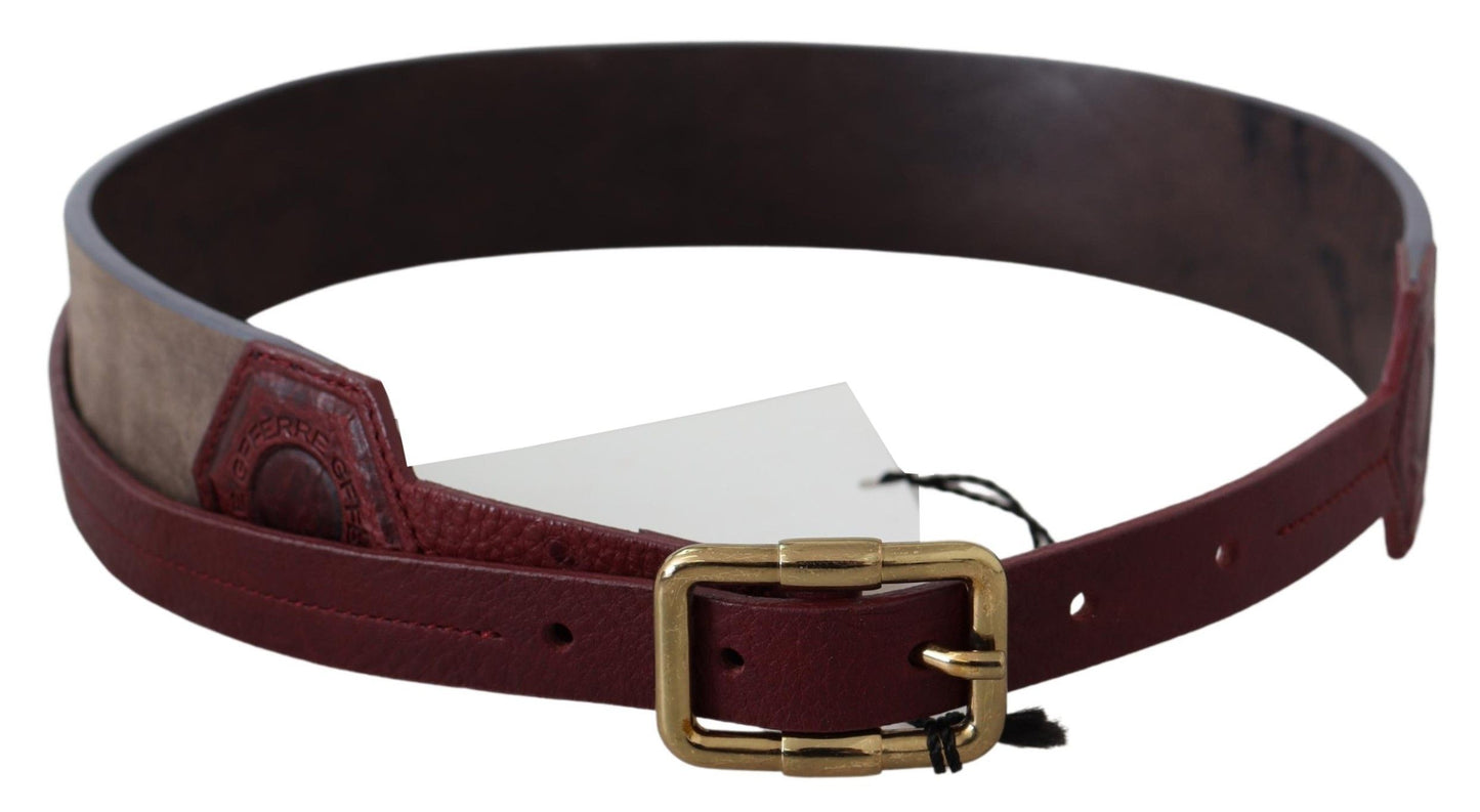 GF Ferre – Breiter Gürtel aus braunem Leder mit goldfarbener Chrom-Logoschnalle