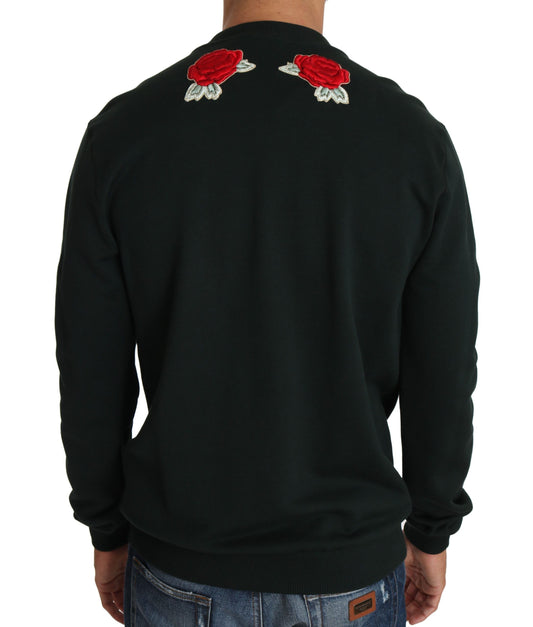 Dolce & Gabbana Grüner Pullover mit Kristallherz und Rosen