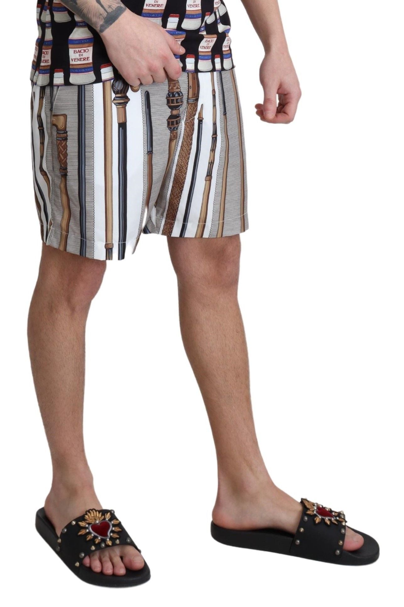 Dolce & Gabbana – Weiße Spazierstock-Strandshorts mit Badeshorts