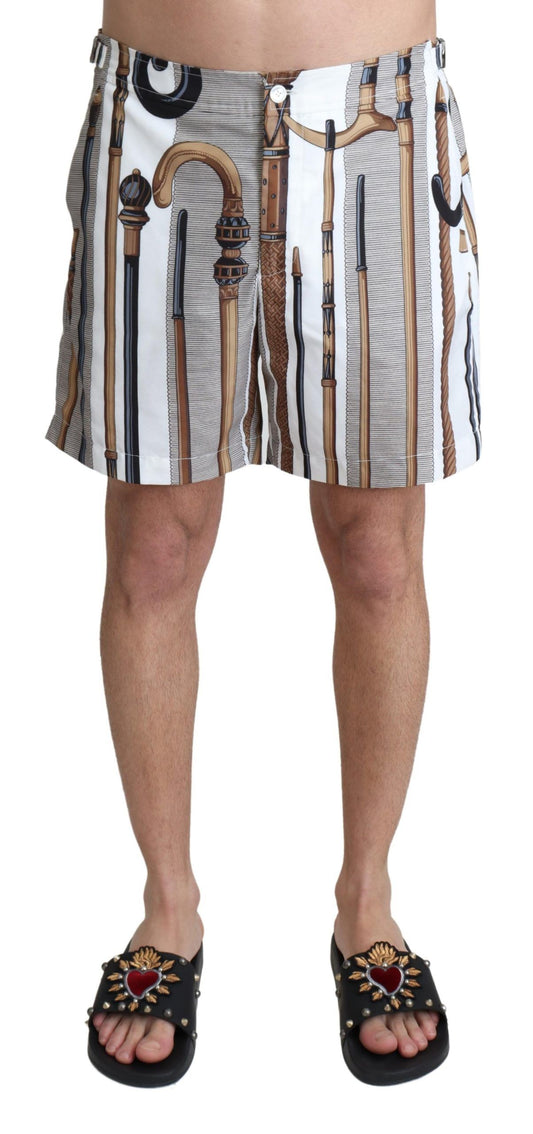 Dolce & Gabbana – Weiße Spazierstock-Strandshorts mit Badeshorts