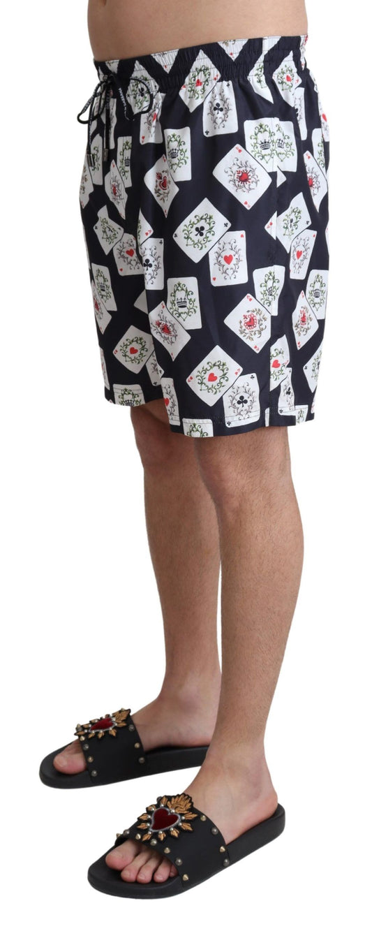 Dolce & Gabbana – Schwarze Strand-Badeshorts mit Kartenspiel-Print