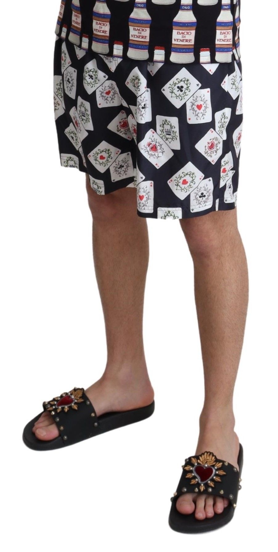 Dolce & Gabbana – Schwarze Strand-Badeshorts mit Kartenspiel-Print