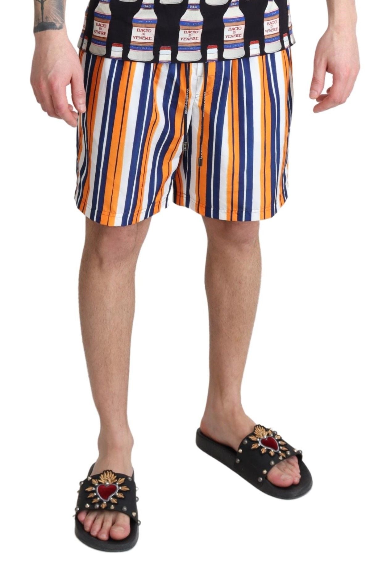 Dolce & Gabbana – Mehrfarbig gestreifte Beachwear-Badeshorts