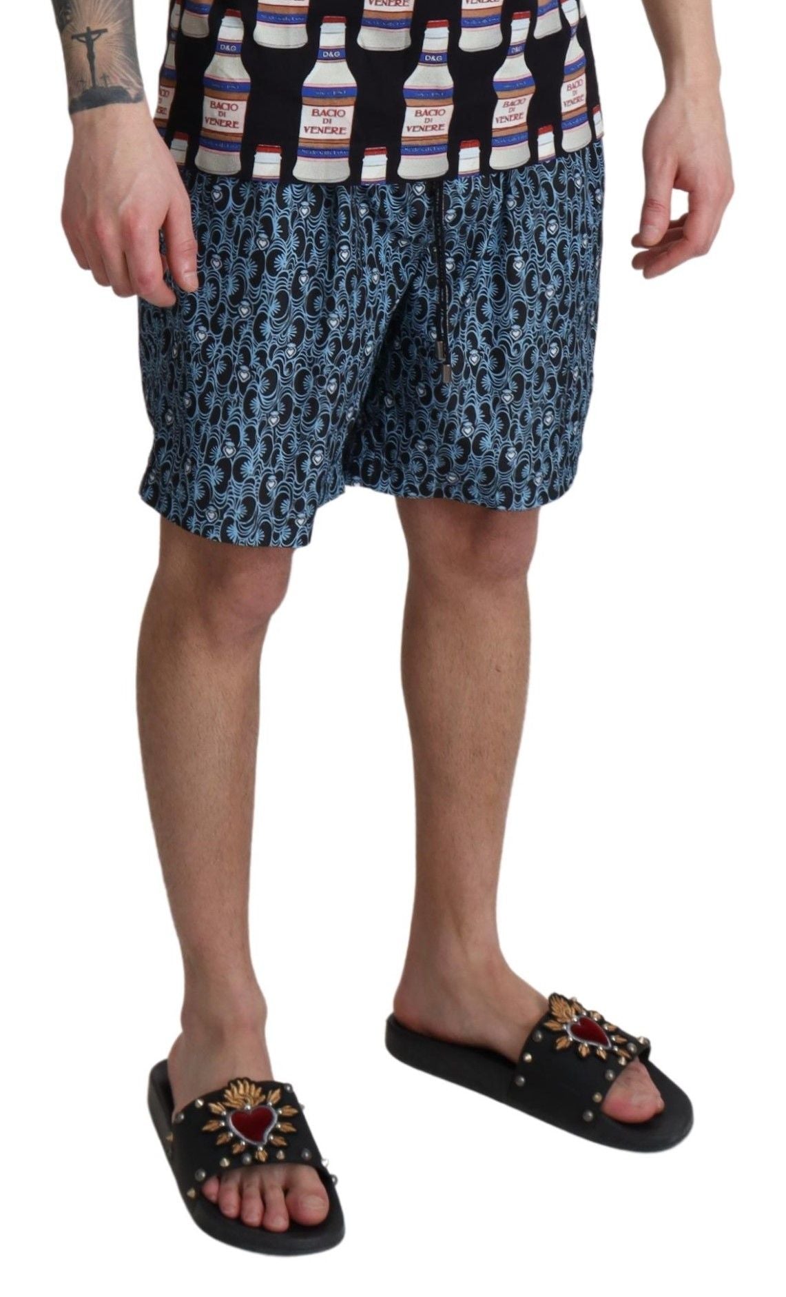 Dolce & Gabbana – Strandshorts mit blauem Muster
