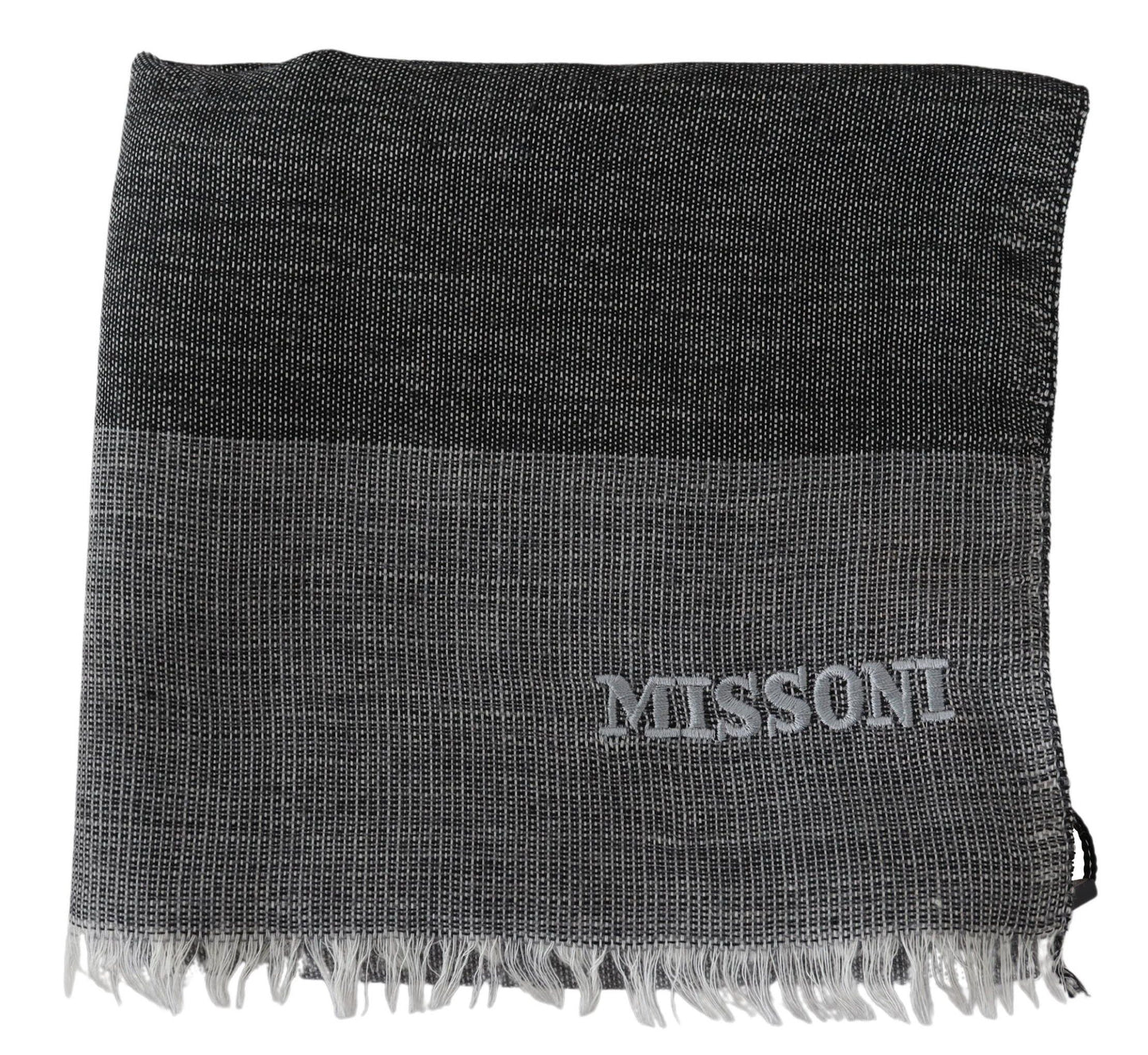 Missoni Grau gestreifter Unisex-Halswickelschal aus Wolle mit Fransen