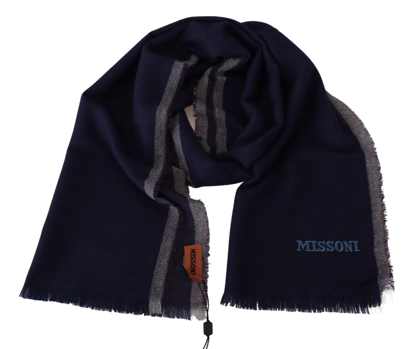 Missoni – Mehrfarbig gestreifter Unisex-Wickelschal aus Wolle mit Fransen