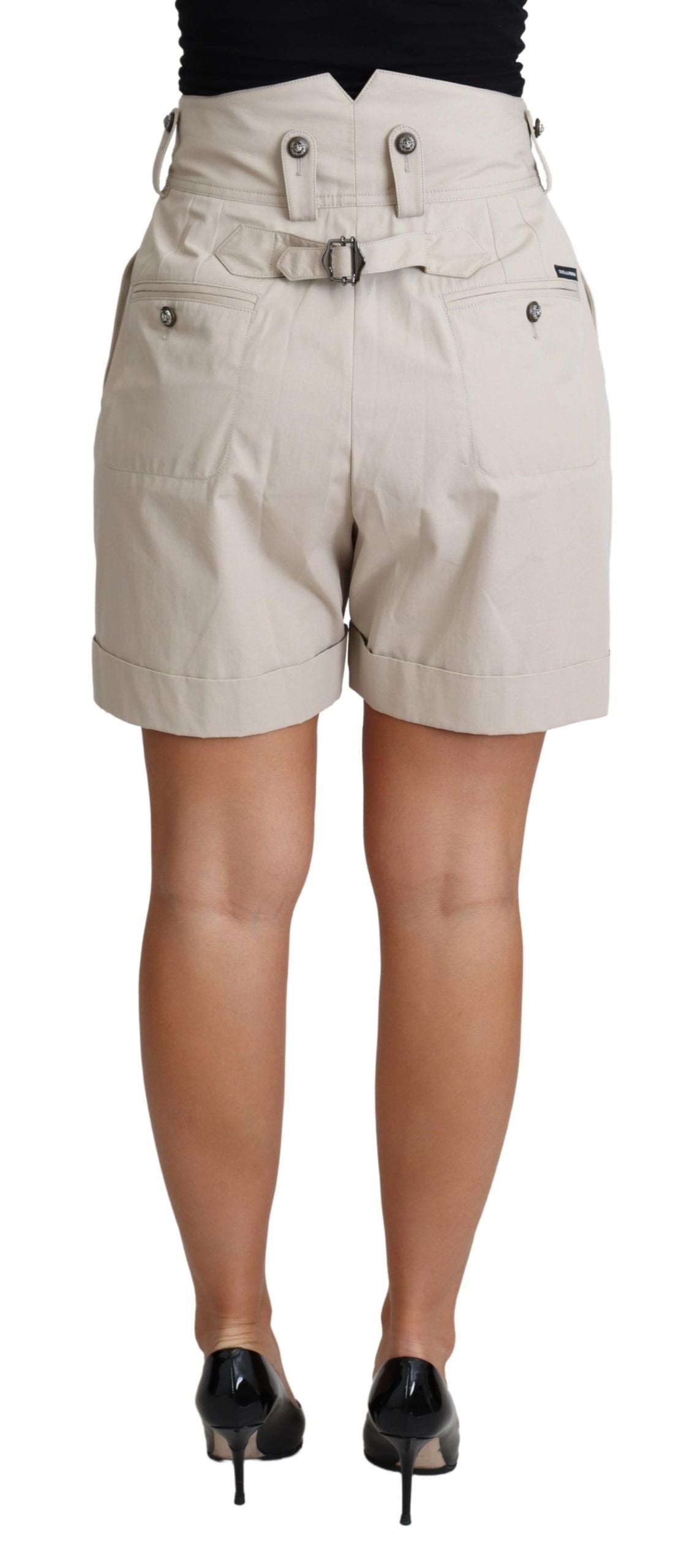 Dolce & Gabbana – Freizeitshorts aus Baumwolle mit Falten und hoher Taille in Beige