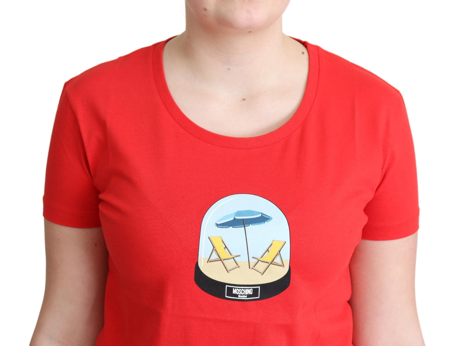 Moschino Rot bedruckte Kurzarm-Oberteile aus Baumwolle, Bluse, T-Shirt